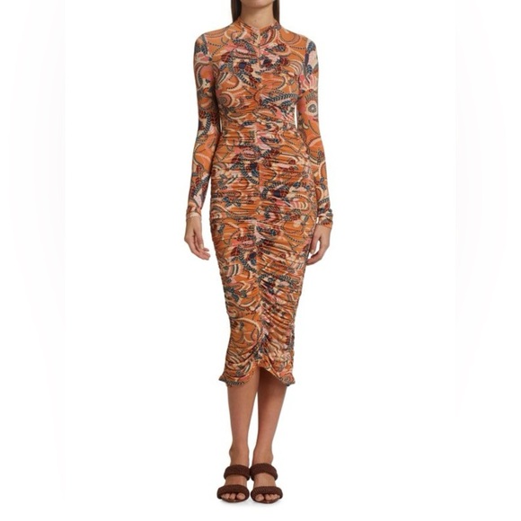 alc ansel ruched dress A.L.C. Ansel Ruched Bodycon Dress in clay combo size XL